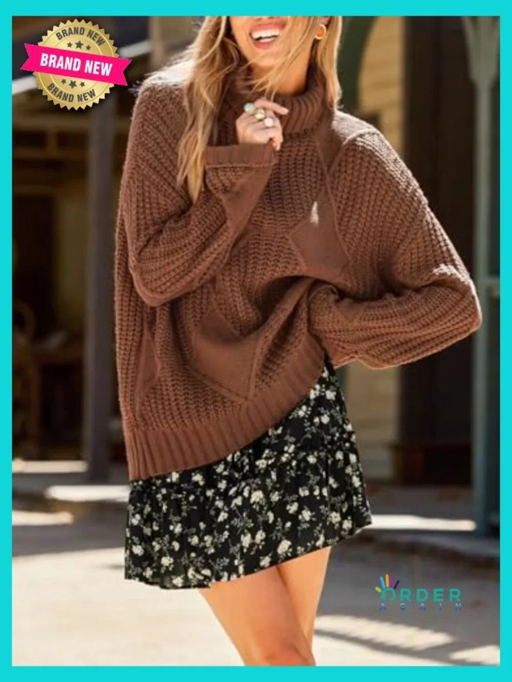 Womens Turtleneck Chunky Knit Sweater High Neck Cable Knit Pullover Oversized